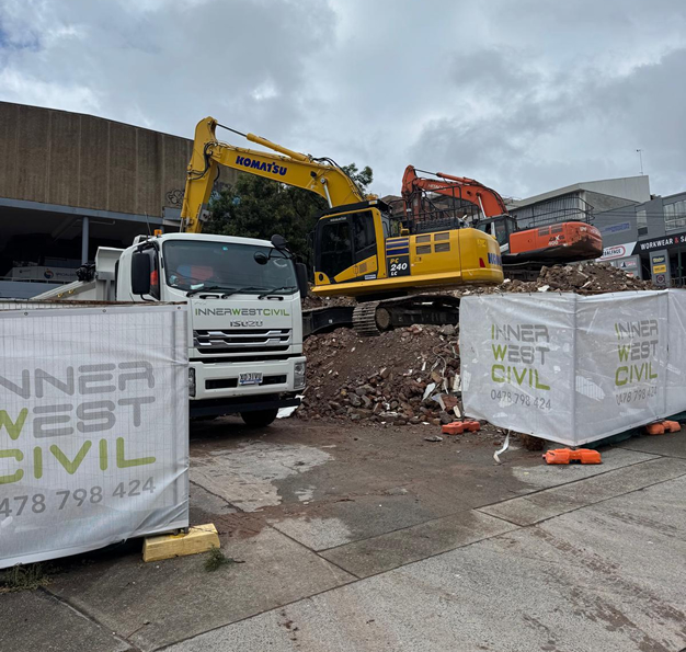 Excavator on demolition site